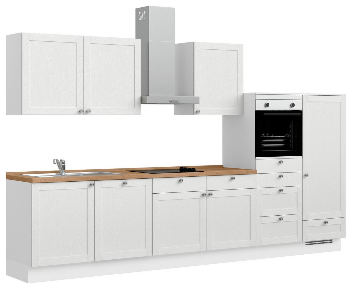 Küchenleerblock Frame Low o. Geräte Weiß - Edelstahlfarben/Eichefarben, MODERN, Holzwerkstoff/Metall (360cm) - Nobilia
