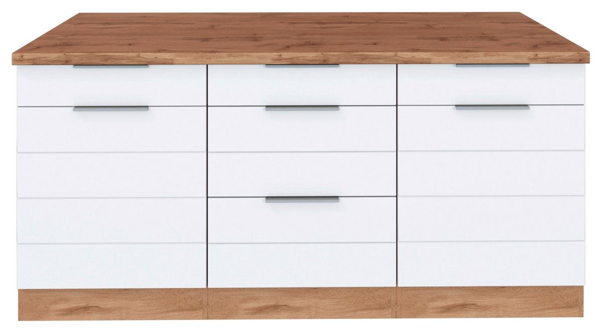 Küchenunterschrank Florenz ca. 180 cm Weiß/Eiche - Eiche Wotan/Weiß, Design, Holzwerkstoff/Metall (180/86/60cm) - Held