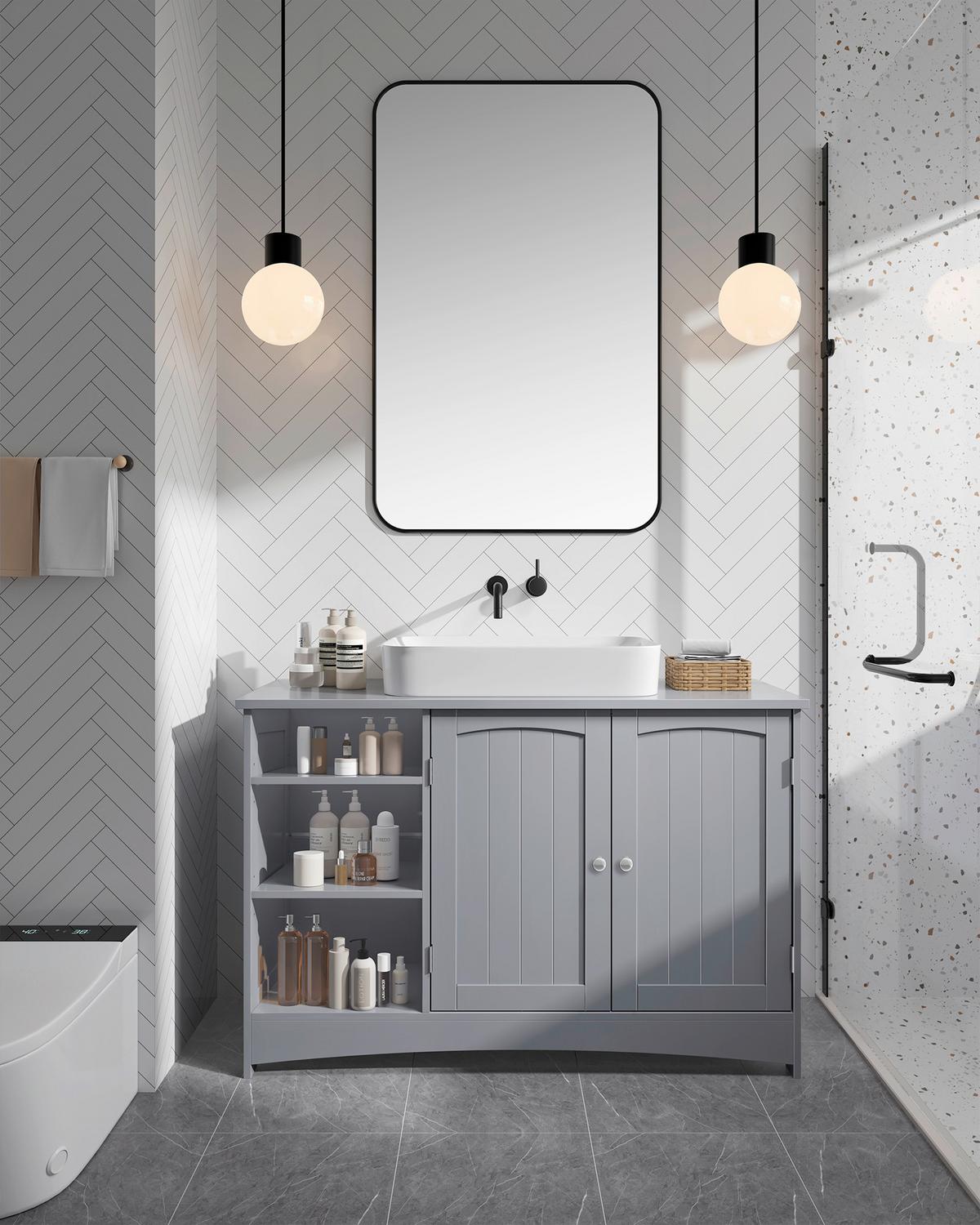 WASCHBECKENUNTERSCHRANK WASHBASIN CABINET - Chromfarben/Grau, MODERN, Holzwerkstoff/Metall (90/60/30cm) - MID.YOU