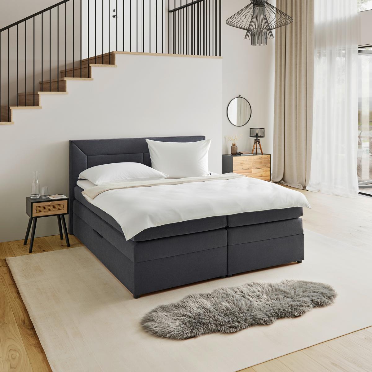 Boxspringbett Maja ca. 180x200 cm Grau mit Topper - Schwarz/Grau, MODERN, Holz/Kunststoff (180/200cm) - Bessagi Home