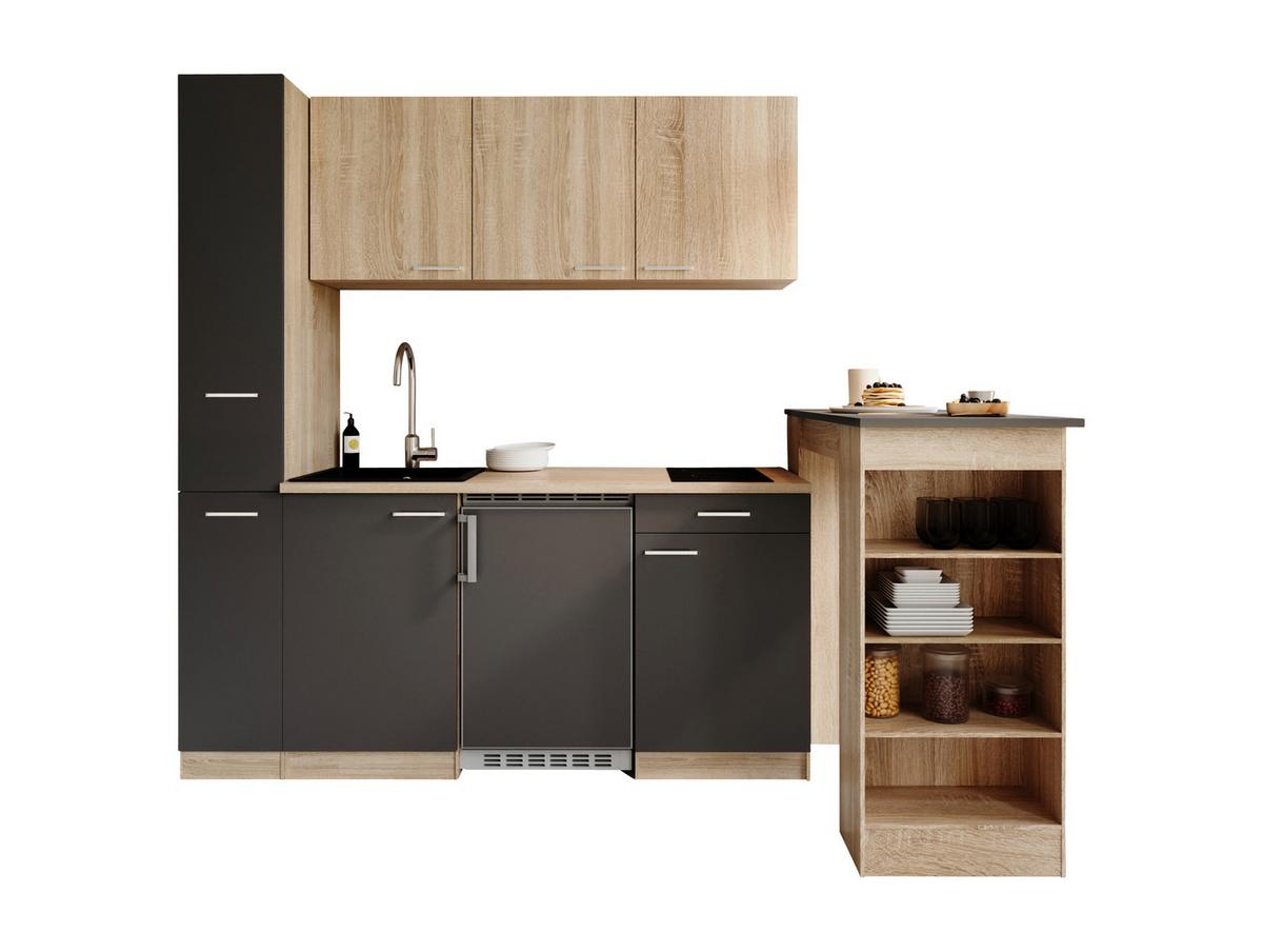 Küchenblock Ingrid m. Geräten Grau - Eichefarben/Alufarben, Design, Holzwerkstoff/Kunststoff (180cm) - Respekta