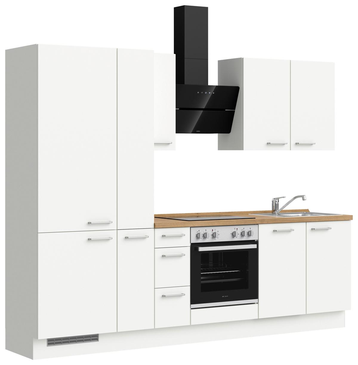 Küchenblock Touch High m. Geräten Weiß - Edelstahlfarben/Eichefarben, MODERN, Holzwerkstoff/Metall (270cm) - Nobilia
