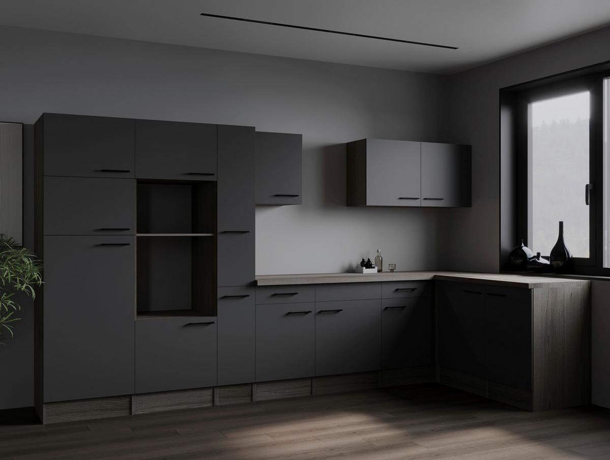 Kotna Kuhinja Brez Aparatov Oliver, 370x172cm - črna/siva, Design, kovina/leseni material (370/172cm) - Respekta