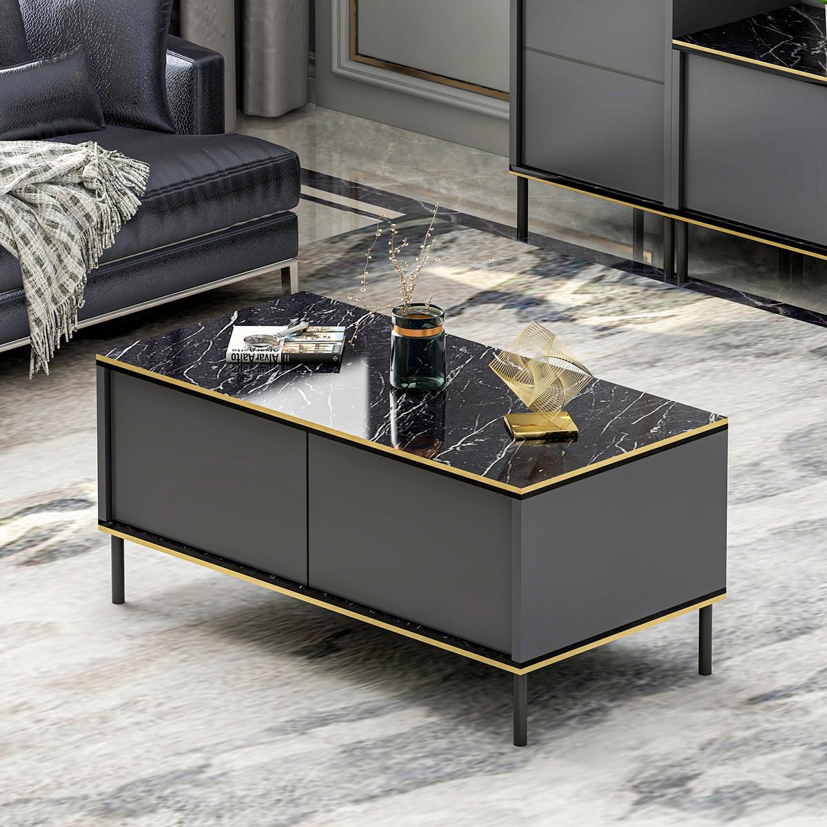 Couchtisch Imaj Couchtisch - Anthrazit/Schwarz, Design, Holzwerkstoff/Metall (90/45/40cm) - Livetastic