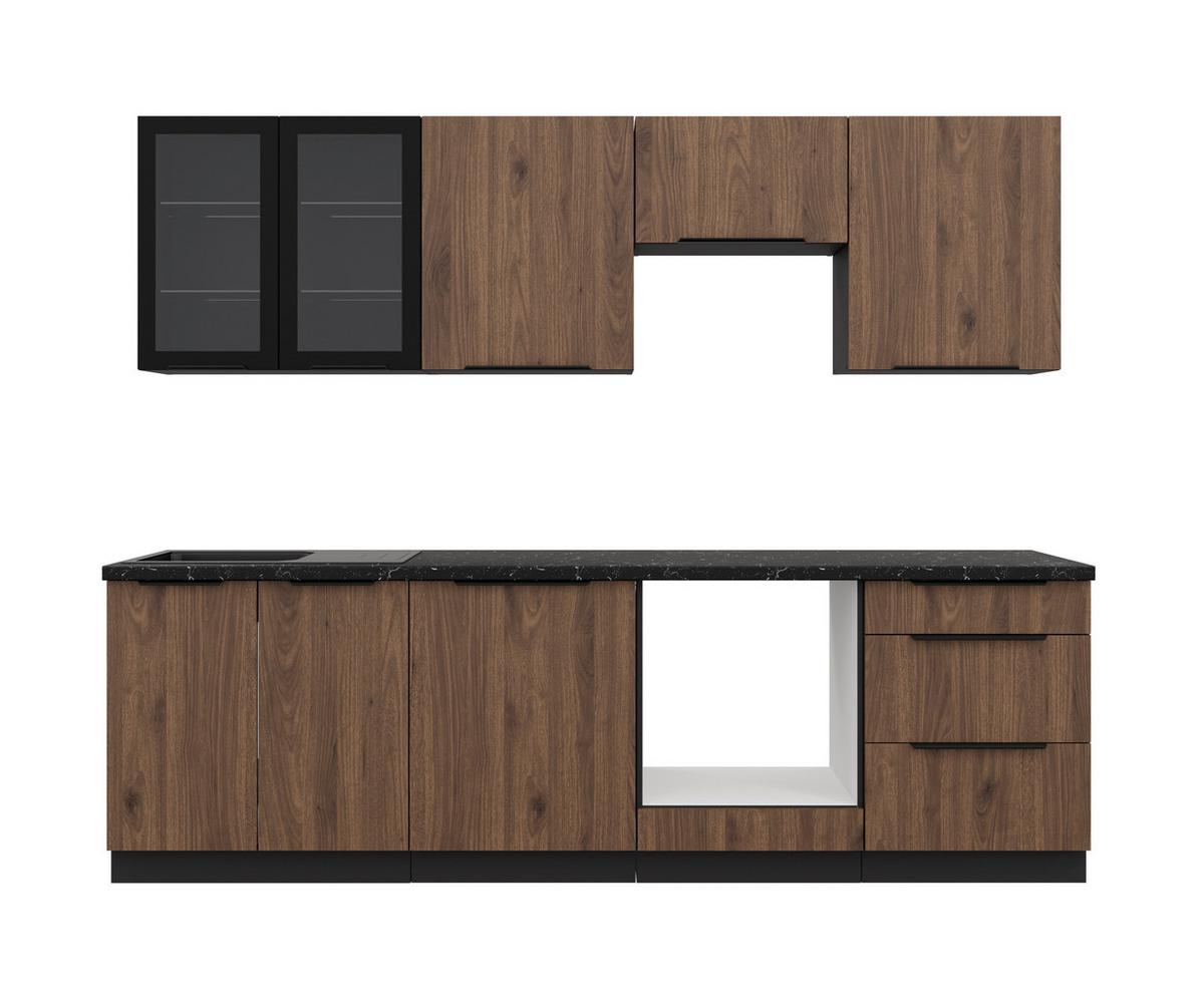 Blok Kuhinja Monza - boje oraha/crna, Moderno, staklo/drvni materijal (260/210/60cm) - Modern Living