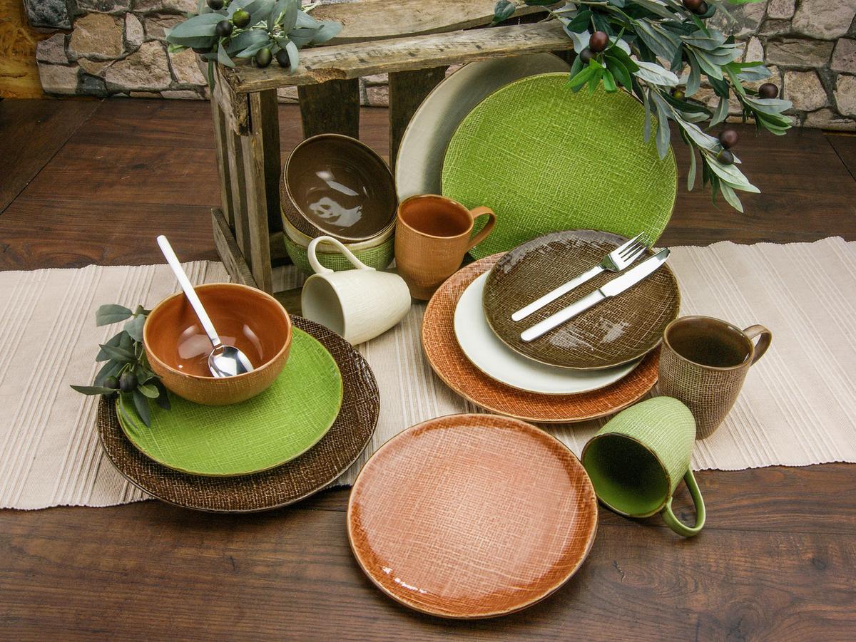 Kombiservice Canvas Mediterran, 16-teilig - Creme/Braun, LIFESTYLE, Keramik (34/31,5/33cm) - Creatable