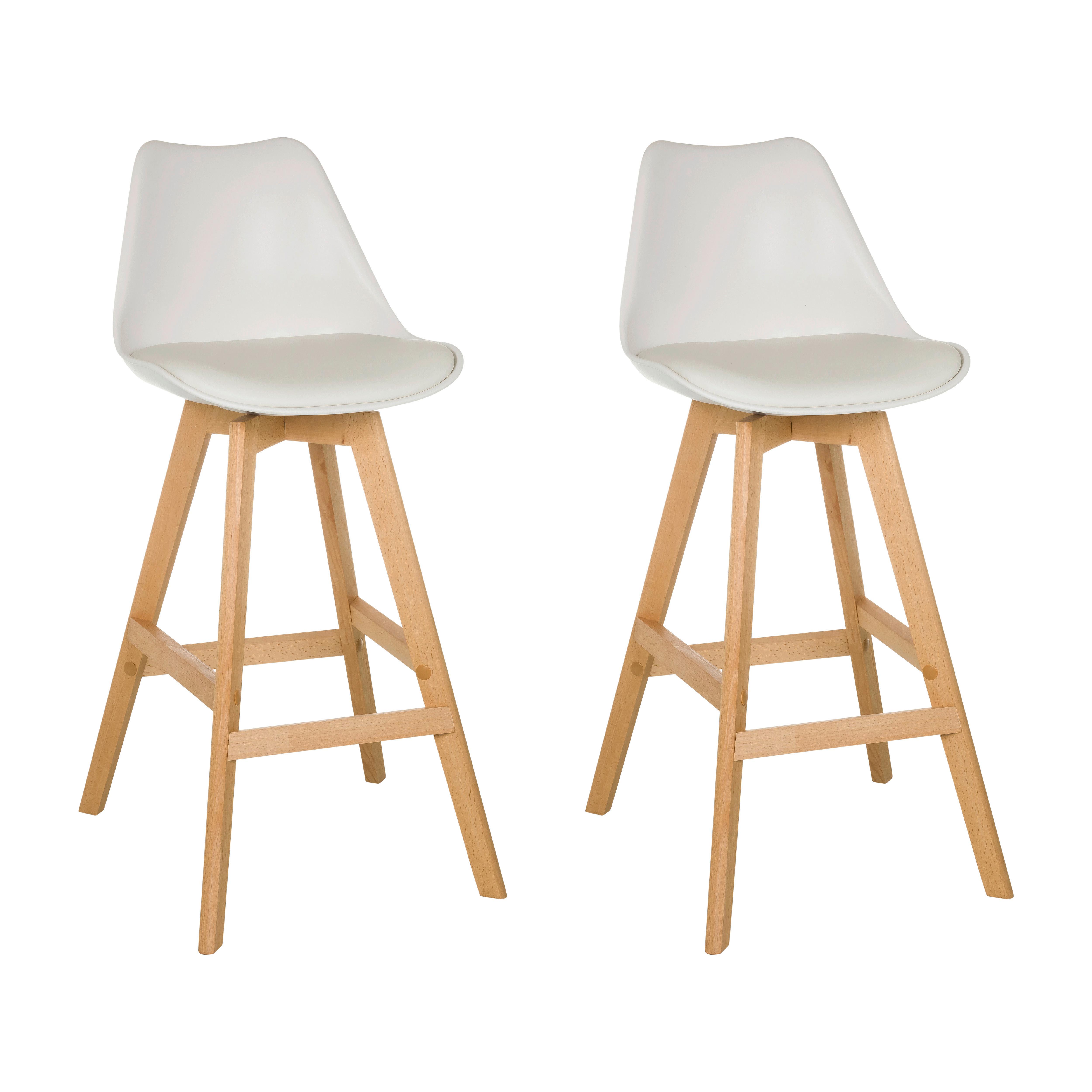 Set Barskih Stolov Scandi High, 2 Kos - bela/barve bukve, Moderno, umetna masa/les (51/99/51cm) - MID.YOU