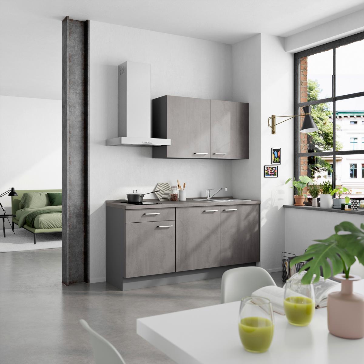 Küchenblock Riva Low m. Geräten Schieferfarben - Schieferfarben/Edelstahlfarben, MODERN, Holzwerkstoff/Metall (180cm) - Nobilia