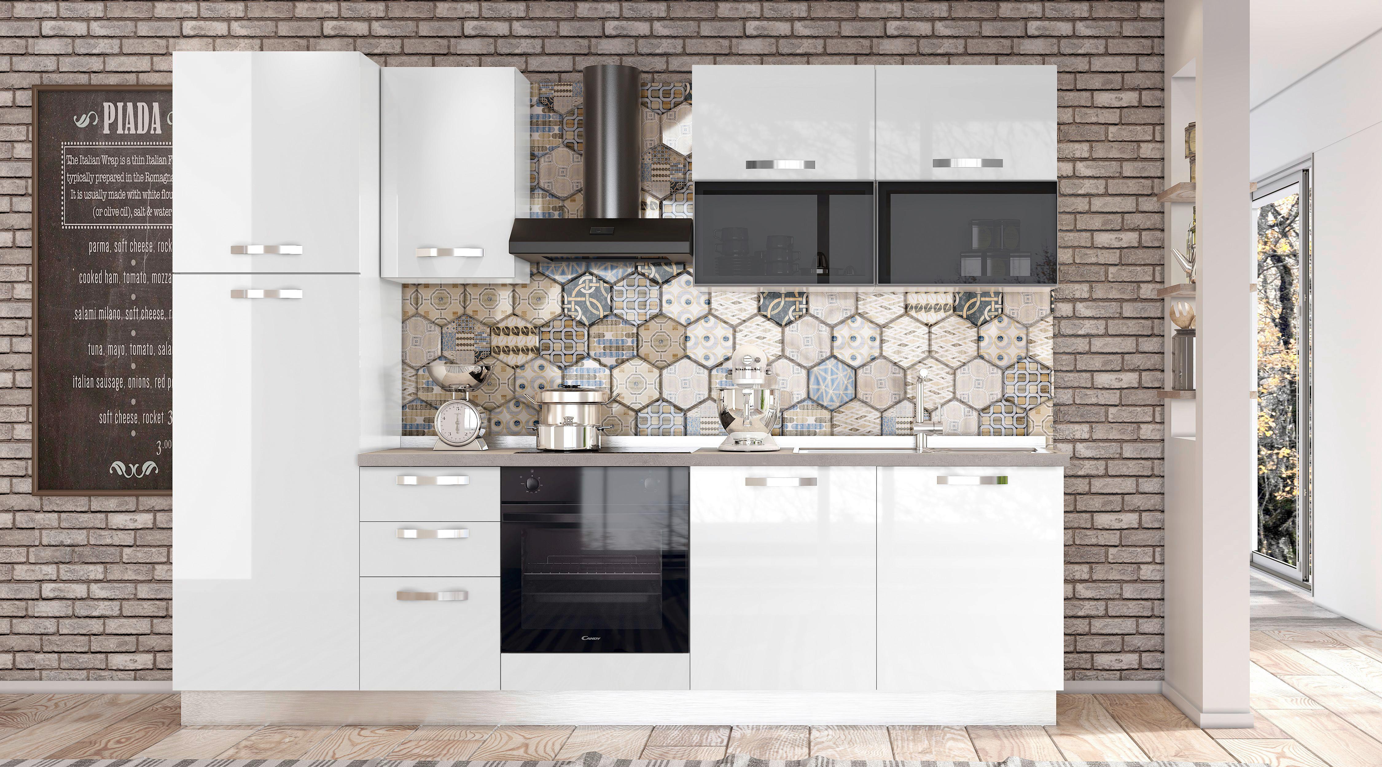 Blok Kuhinja S Aparatima Vania - bijela/bijela visoki sjaj, Konvencionalno, drvni materijal/metal (285/216/60cm) - Mömax