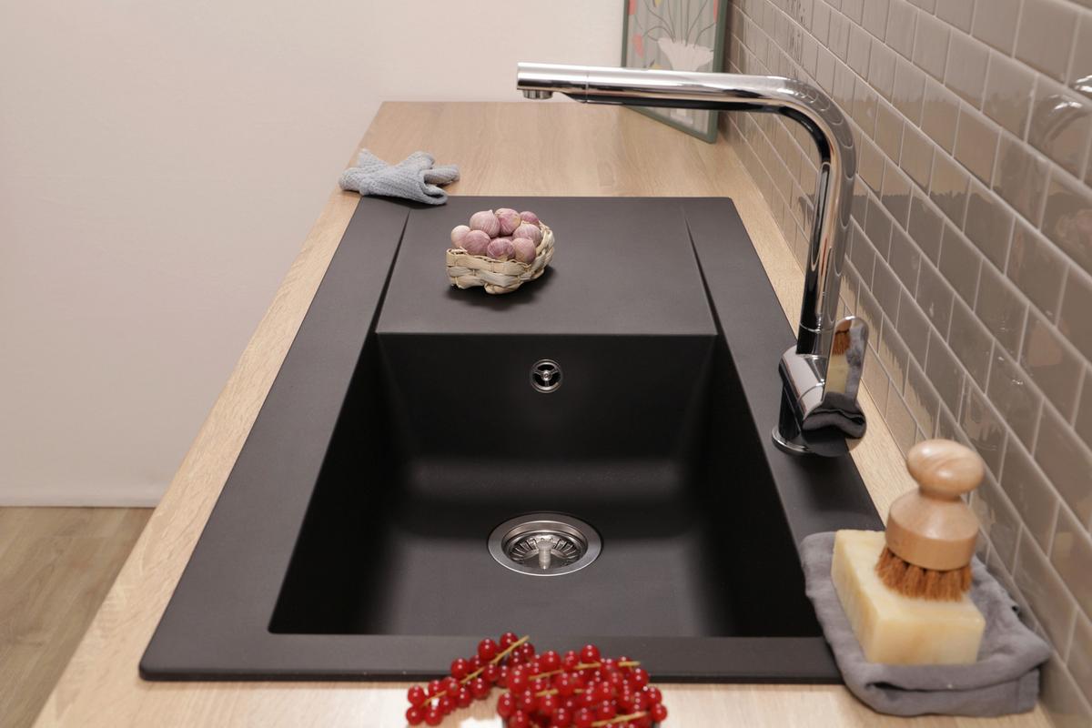 Spüle Respekta Denver 100X501BS Schwarz - Schwarz, Trend, Glas/Kunststoff (100/19,8/50cm) - Respekta