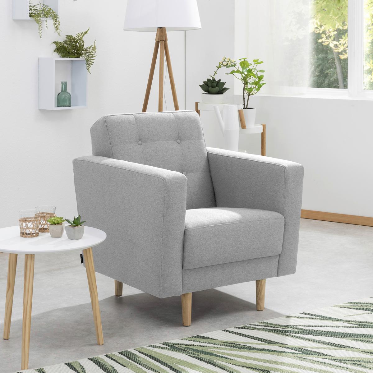 Polstersessel Jasmin Hellgrau Flachgewebe - Eschefarben/Hellgrau, MODERN, Holz/Textil (75/81/83cm) - Max Winzer