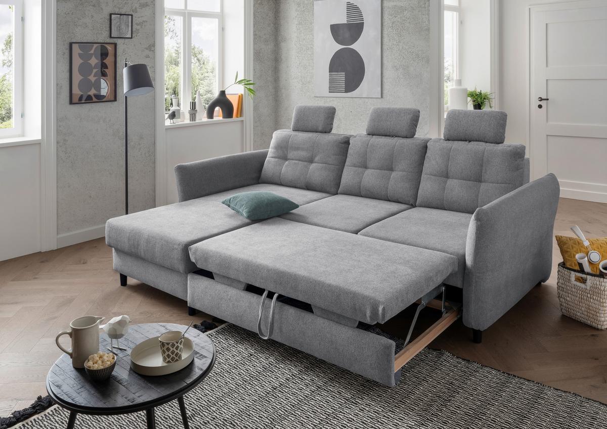 Wohnlandschaft Brizzini Silberfarben Chenille - Mintgrau/Silberfarben, MODERN, Holz/Textil (176/250-280cm) - Livetastic