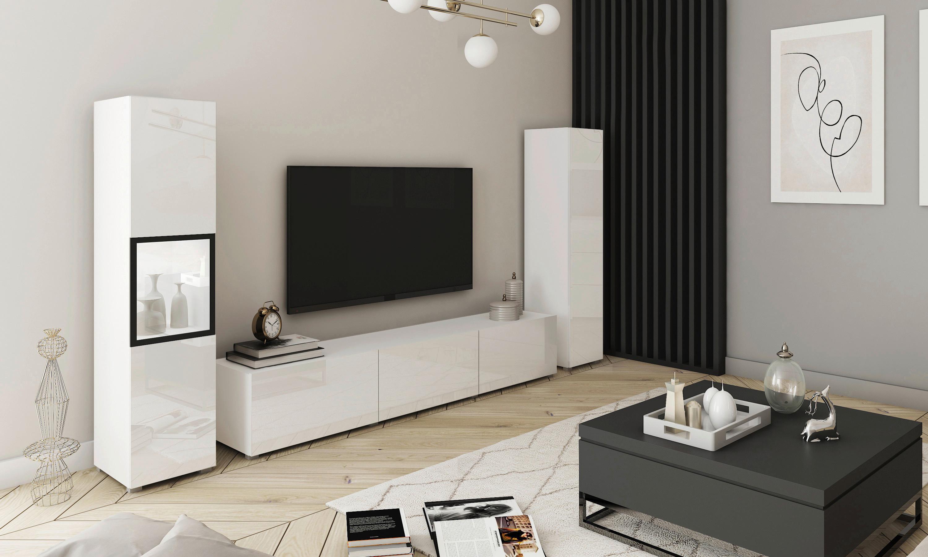 Dnevni Regal Berlin Iii, Bela, Osvetlitev, 3-Delni - siva/bela, Design, steklo/leseni material (240/130/31cm) - MID.YOU