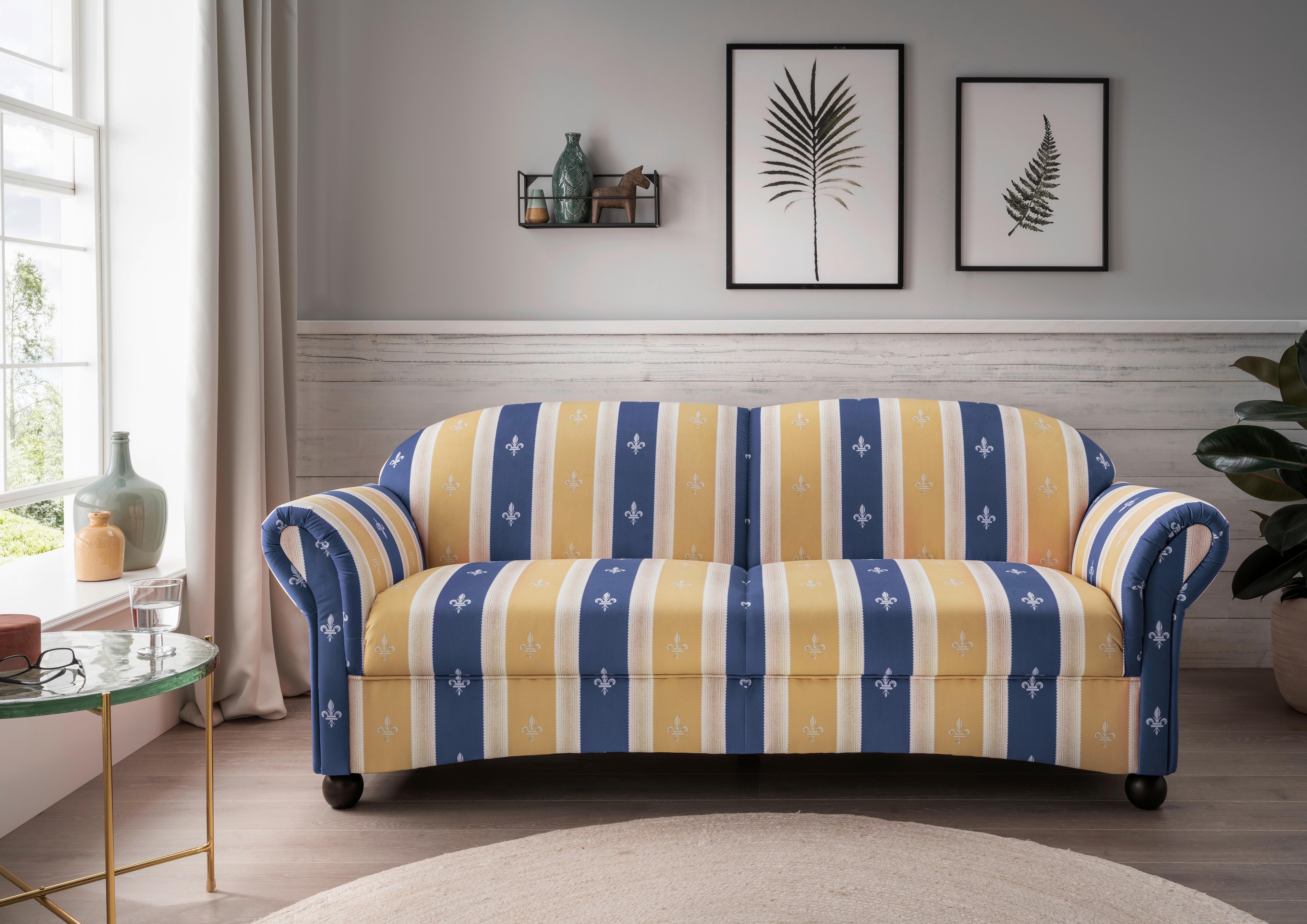 2,5-Sitzer-Sofa Torello Blau Mikrofaser - Blau/Wengefarben, KONVENTIONELL, Holz/Textil (198/84/80cm) - Livetastic