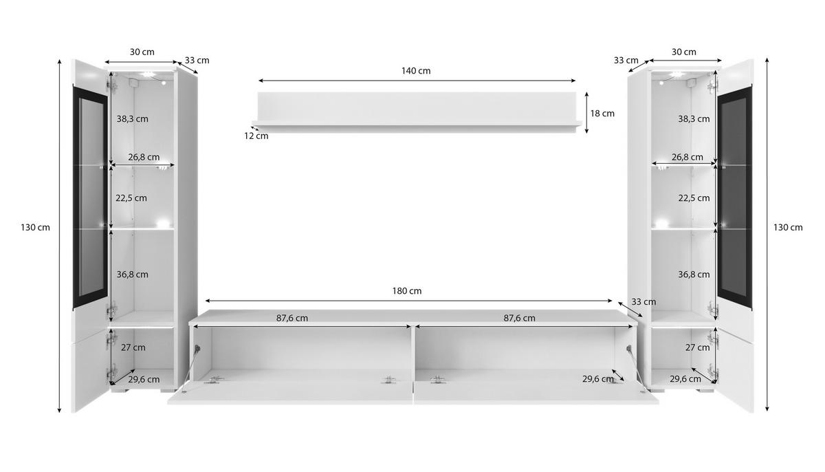 Dnevni Regal Vera I, Siva Z Osvetlitvijo, 4-Delni - siva, Trend, umetna masa/steklo (240/130/33cm) - P & B