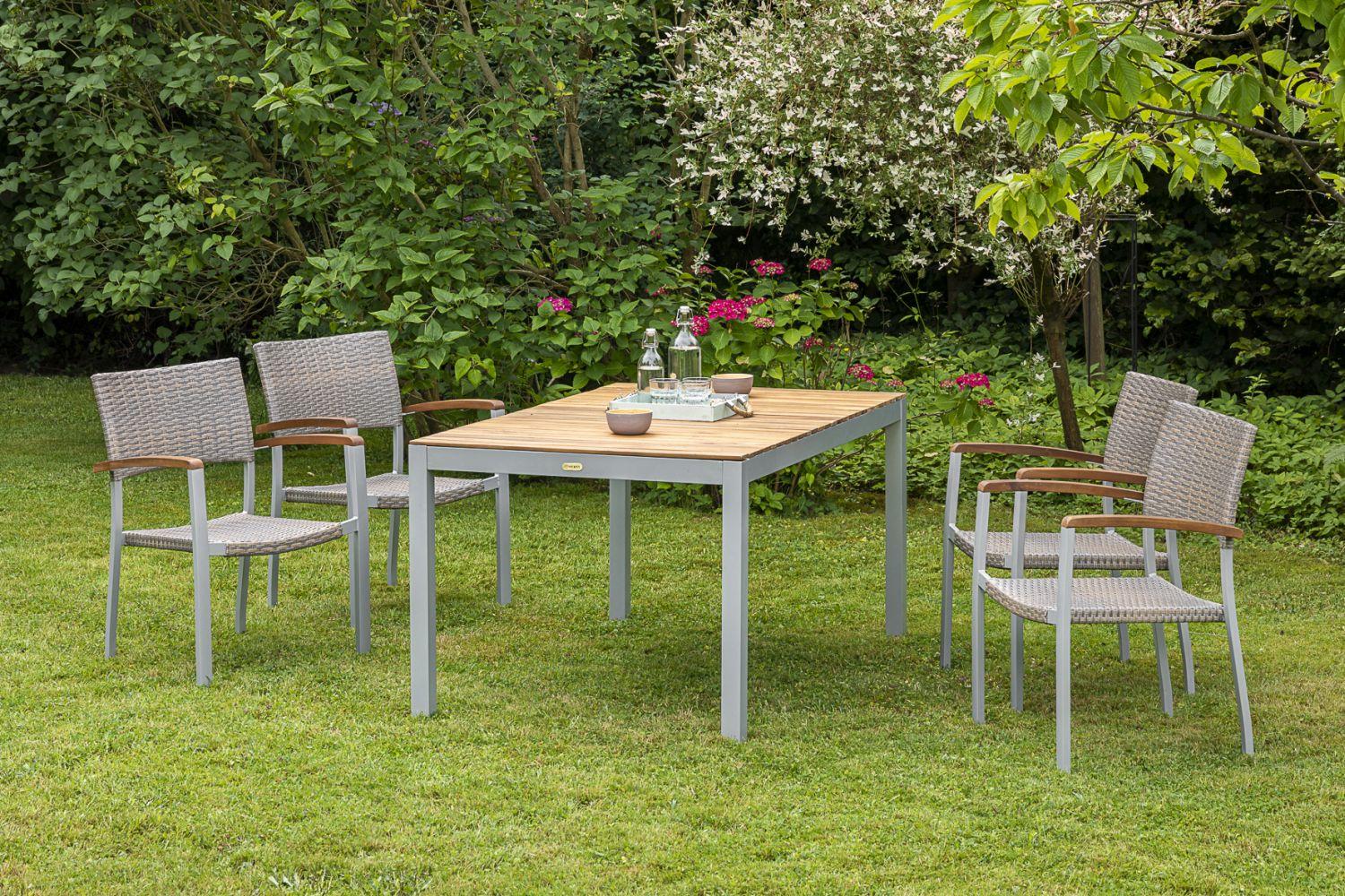 Gartengarnitur 5-tlg. Silano Alu/Holz/Kunststoff - Beige/Silberfarben, ROMANTIK / LANDHAUS, Holz/Kunststoff - Gardenson