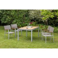 Gartengarnitur 5-tlg. Silano Alu/Holz/Kunststoff - Beige/Silberfarben, ROMANTIK / LANDHAUS, Holz/Kunststoff - Gardenson