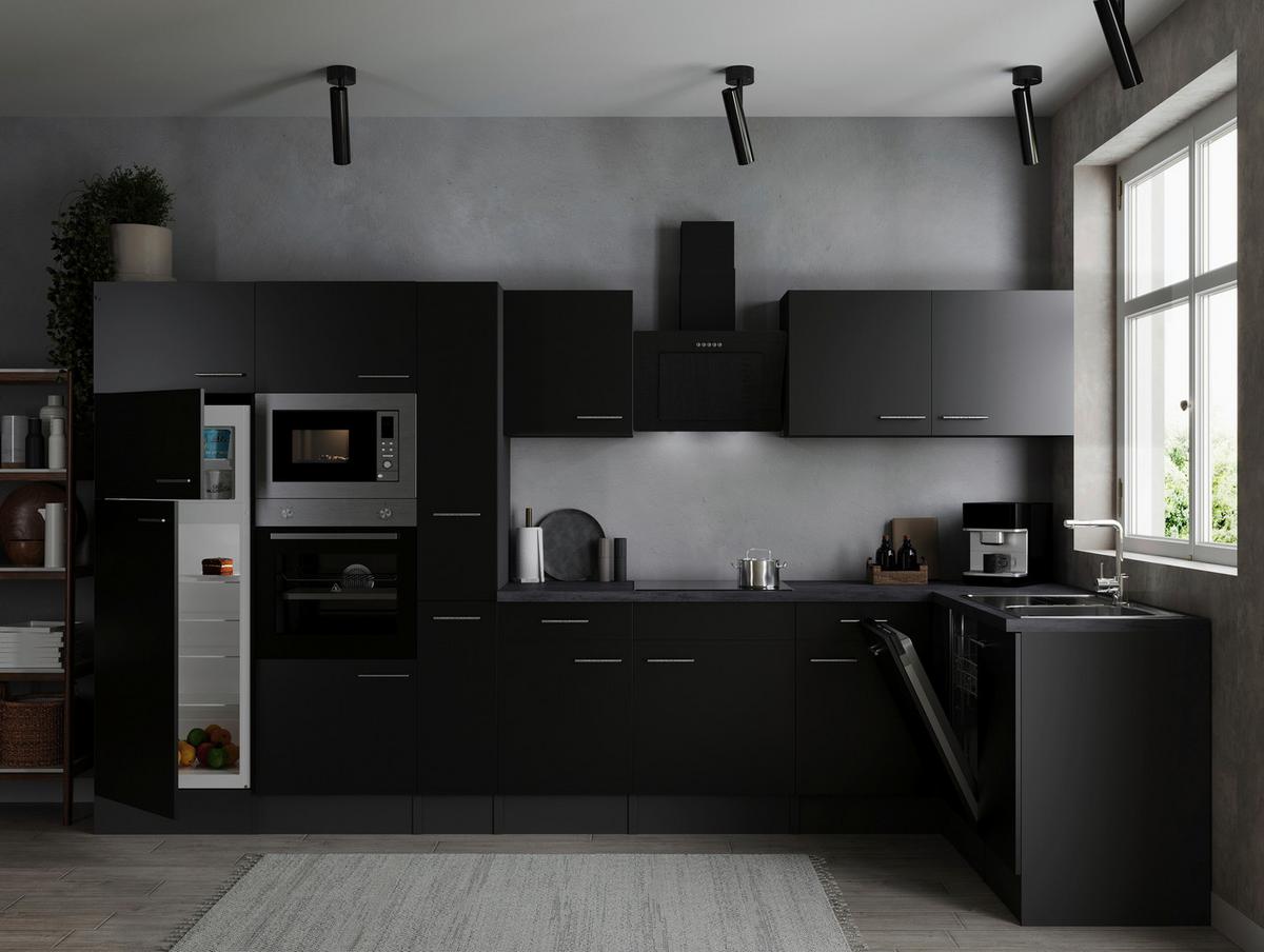 Kotna Kuhinja Z Aparati Oliver, 370x172cm - srebrne barve/črna, Design, kovina/leseni material (370/172cm) - Respekta