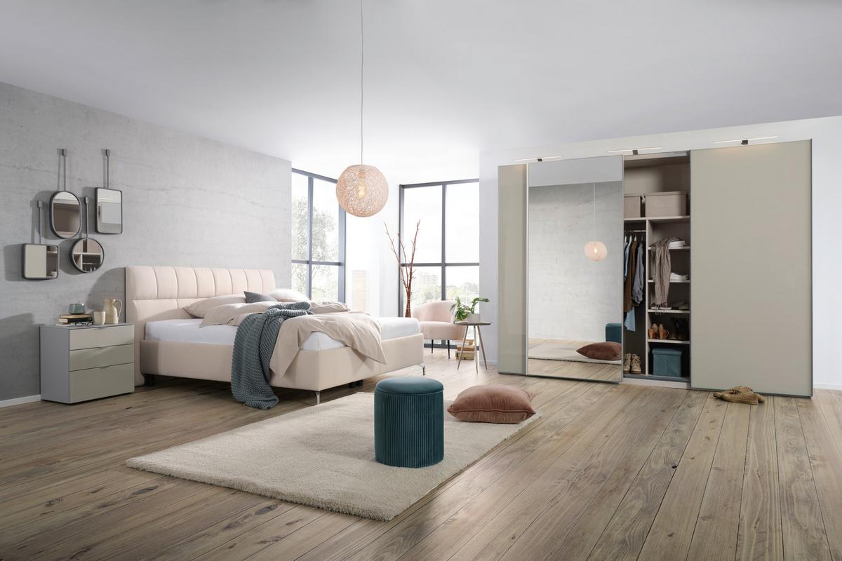 SZAFKA NOCNA SONATE ROM - kolor aluminiowy/kolor piaskowy, Modern, materiał drewnopochodny/tworzywo sztuczne (58/63/40cm) - Premium Living