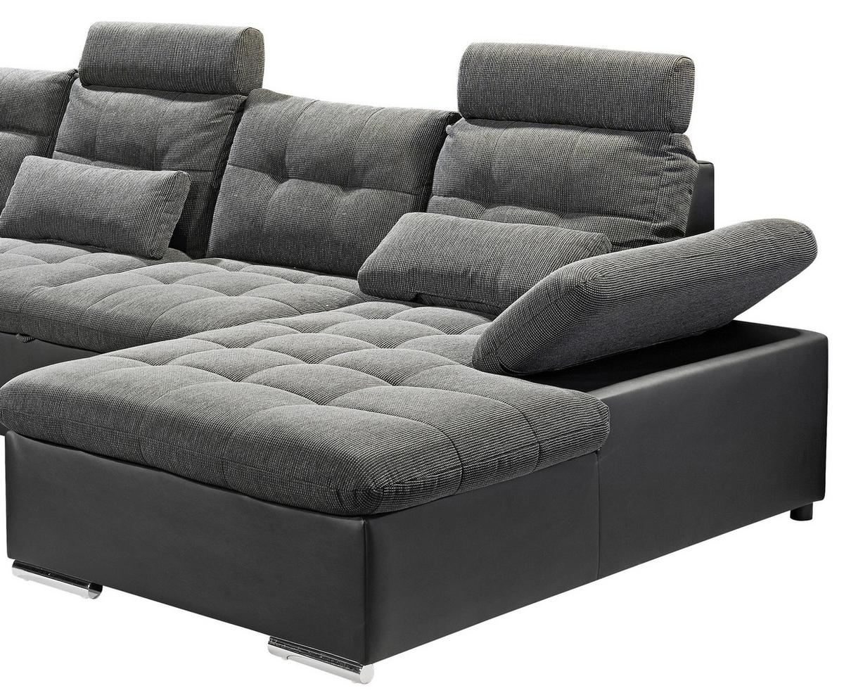 Wohnlandschaft Jakarta U inkl. Kissen Grau/Schwarz - Chromfarben/Schwarz, Design, Kunststoff/Textil (218/324/170cm) - MID.YOU
