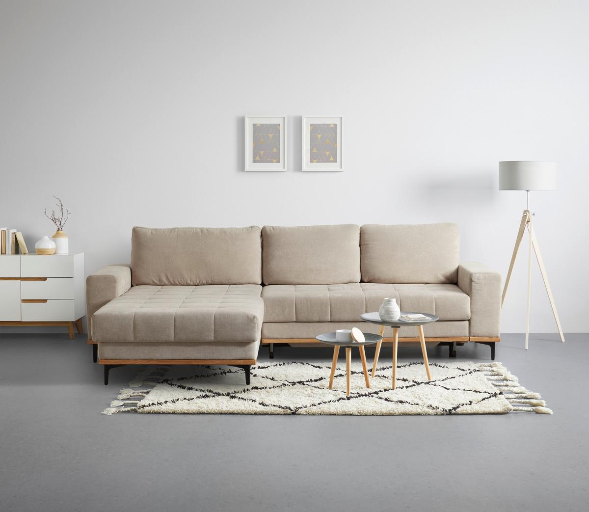 Ecksofa in Beige mit Schlaffunktion - Beige/Schwarz, Konventionell, Textil/Metall (272/87/171cm) - Zandiara