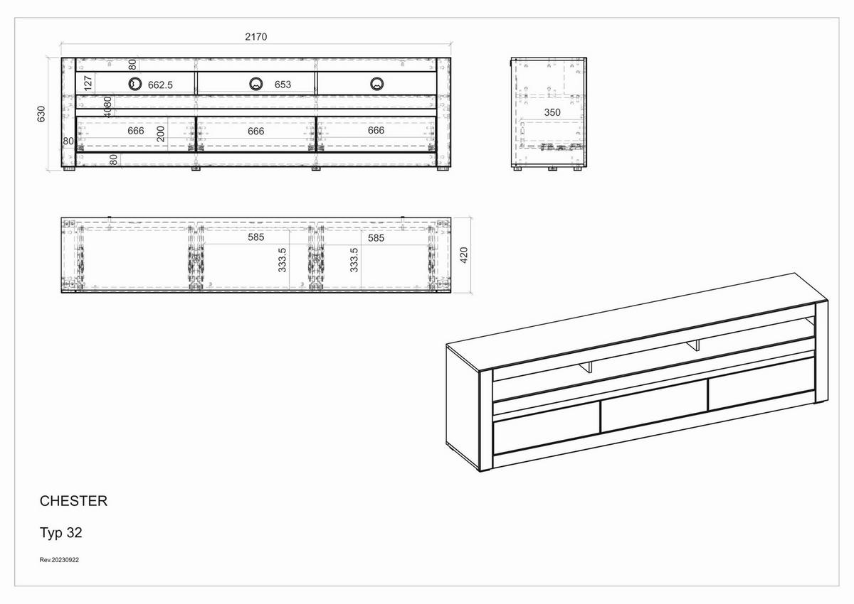 WOHNWAND CHESTER - Eichefarben/Silberfarben, Design, Holzwerkstoff/Kunststoff (217/170/42cm) - MID.YOU