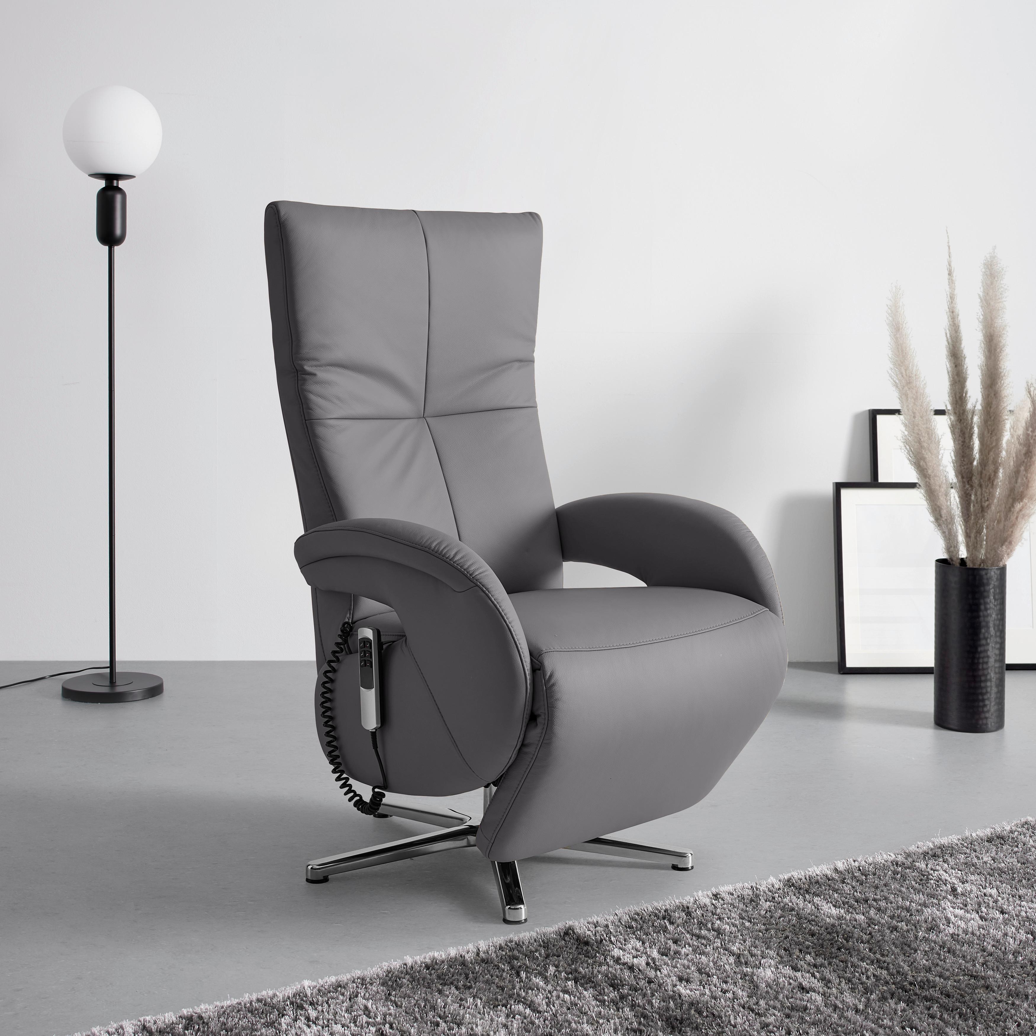Relaxsessel Sitting 2 Anthrazit - Chromfarben/Anthrazit, MODERN, Leder (70/111/80cm) - Premium Living