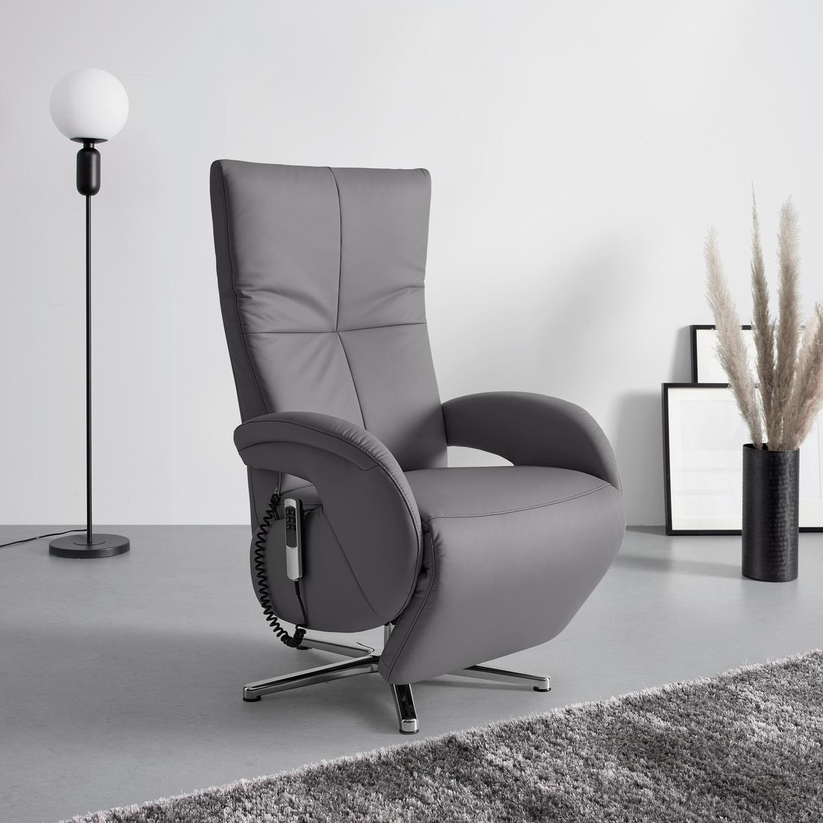 Relaxsessel Sitting 2 Anthrazit - Chromfarben/Anthrazit, MODERN, Leder (70/111/80cm) - Premium Living