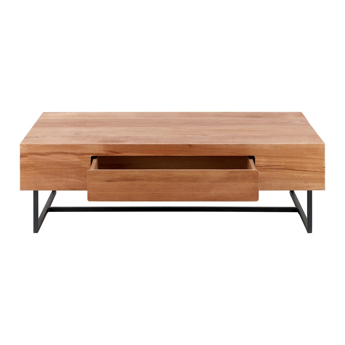 Couchtisch "Davide", ca. 130x80 cm, aus Eiche, massiv - Eichefarben/Schwarz, MODERN, Holz/Metall (130/40/80cm) - Bessagi Home