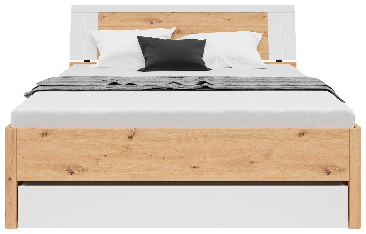 Stauraumbett in Weiß/Eichefarben - Weiß/Eiche Artisan, KONVENTIONELL, Holzwerkstoff (160/200cm) - Mömax