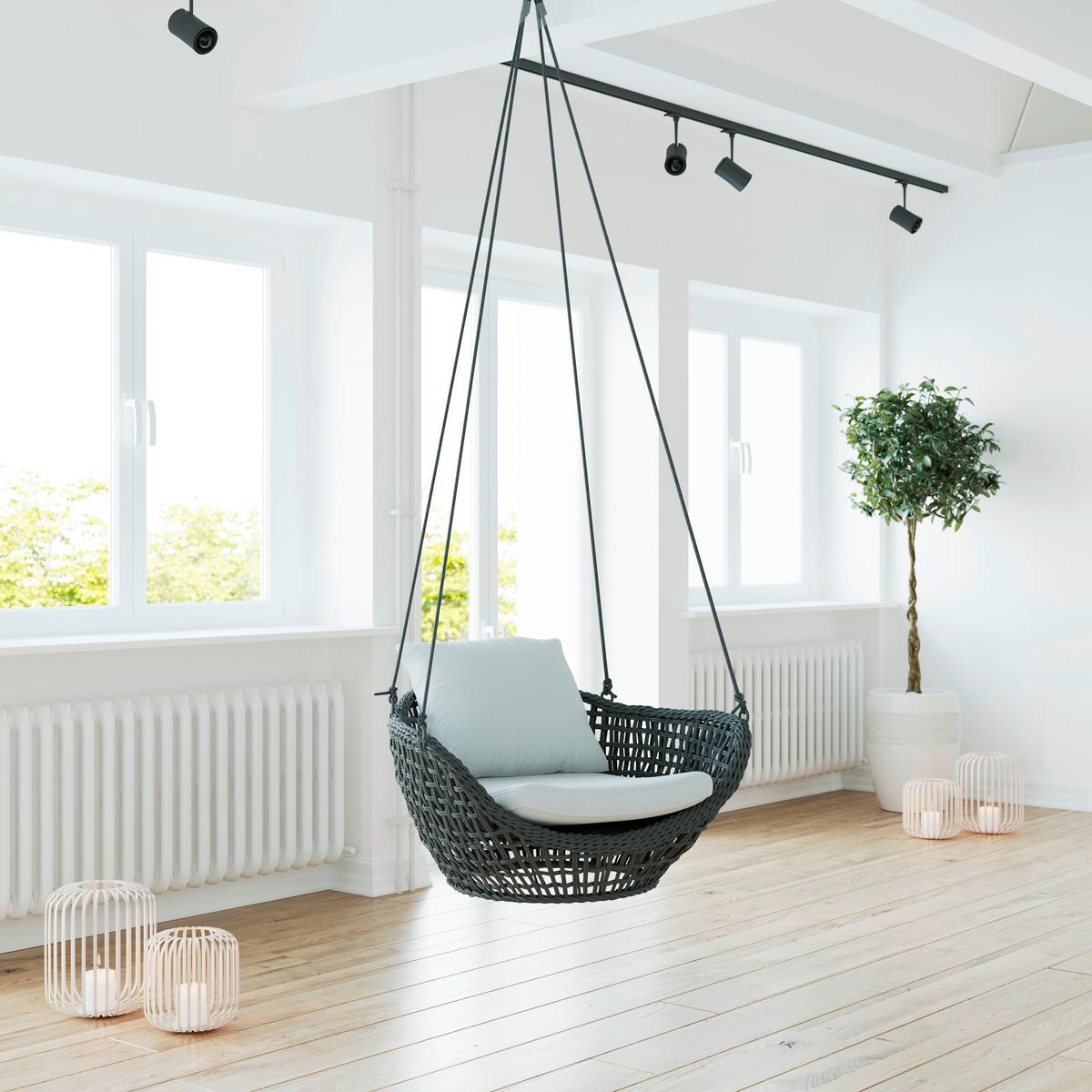 Hängesessel Elodie Grau Kunststoff/Outdoorstoff - Dunkelgrau/Hellgrau, MODERN, Kunststoff/Textil (83/73/48cm) - Bessagi Garden
