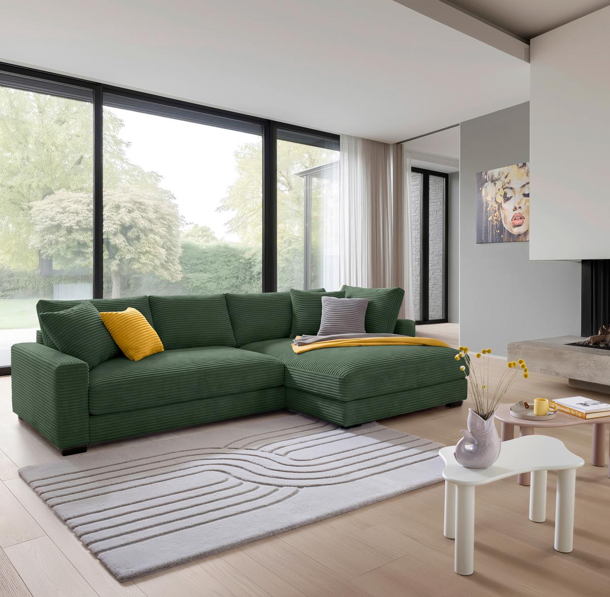Ecksofa Pedro Dunkelgrün - Dunkelgrün/Schwarz, MODERN, Kunststoff/Textil (300/190cm) - Mömax