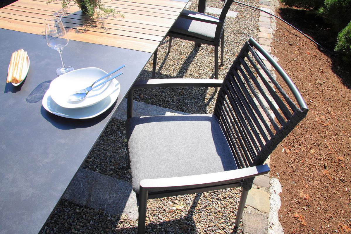 Gartenset 5-tlg. Metall/Glas/ Textil/Kunststof/Holzwerkstoff - Dunkelgrau/Anthrazit, Basics, Glas/Holzwerkstoff (180+60/100/74cm) - Acamp