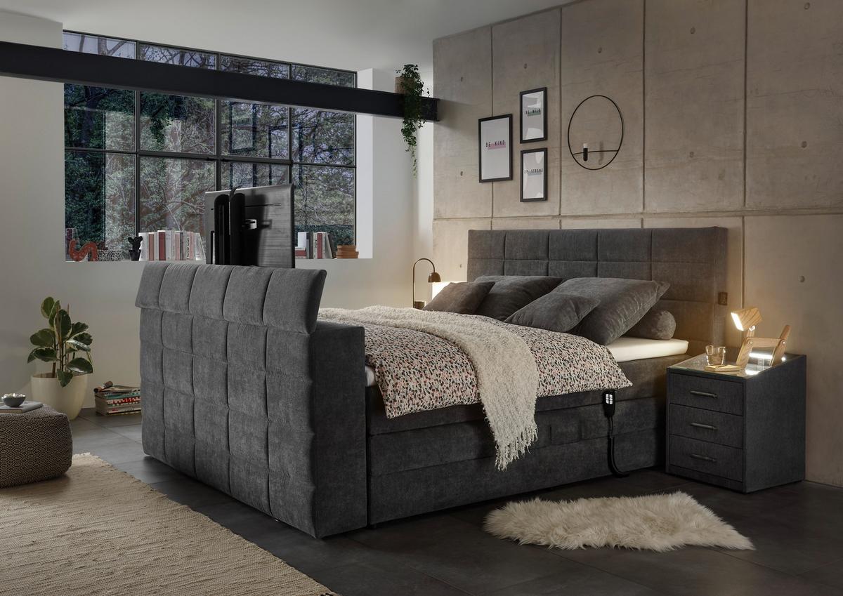Boxspringbett Denver Anthrazit ca. 180x200 cm mit Topper - Anthrazit, KONVENTIONELL, Textil (180/200cm) - Carryhome