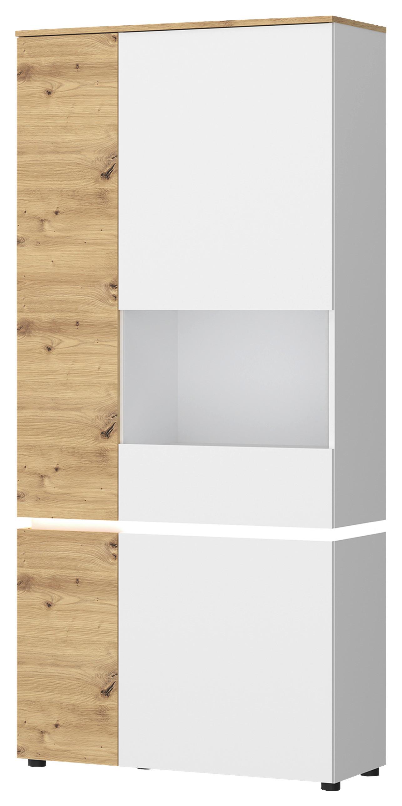 Vitrină LUCI - alb/stejar Artisan, Trend, sticlă/material pe bază de lemn (90,4/199/40cm) - Modern Living