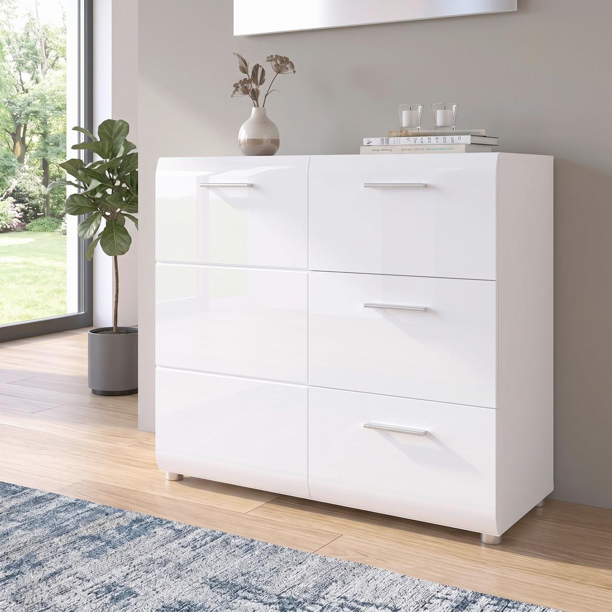 Comodă Merano - alb/alb lucios intens, Modern, material pe bază de lemn (95,9/86/39cm) - Modern Living