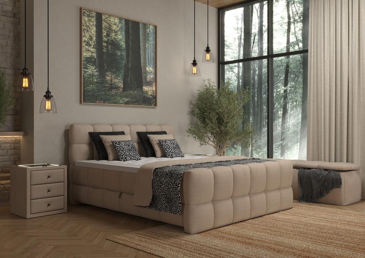 Boxspring Krevet Brisbane - bež/crna, Trend, drvni materijal/drvo (120/220cm) - Premium Living