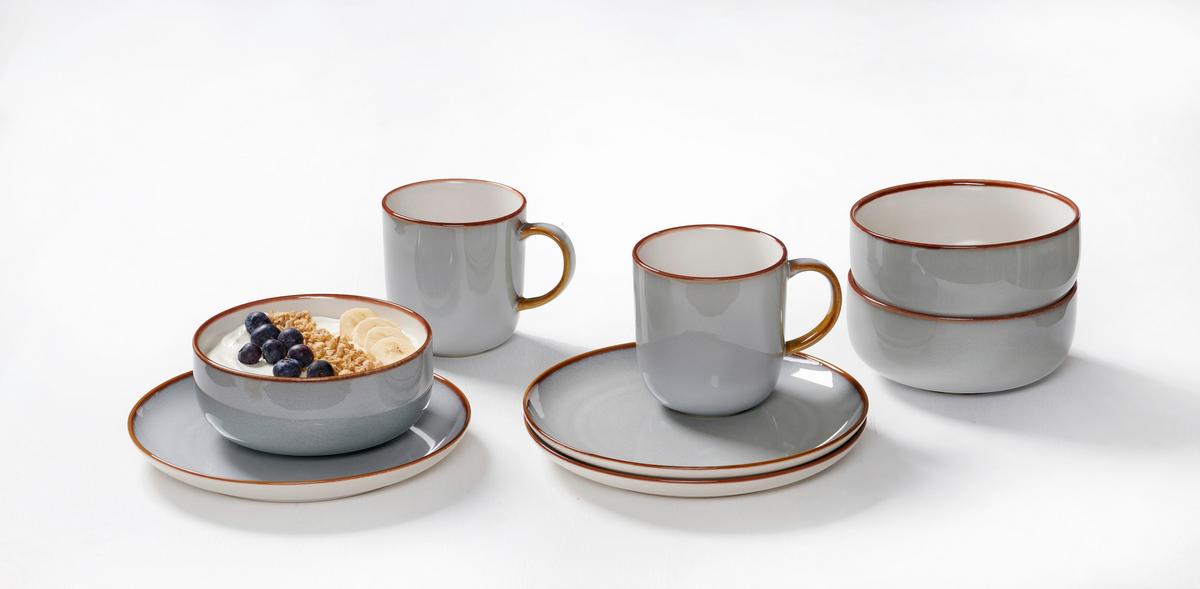 SERWIS ŚNIADANIOWY PORTOFINO - szary, Trend, ceramika (33,5/21,5/22cm) - Ritzenhoff Breker