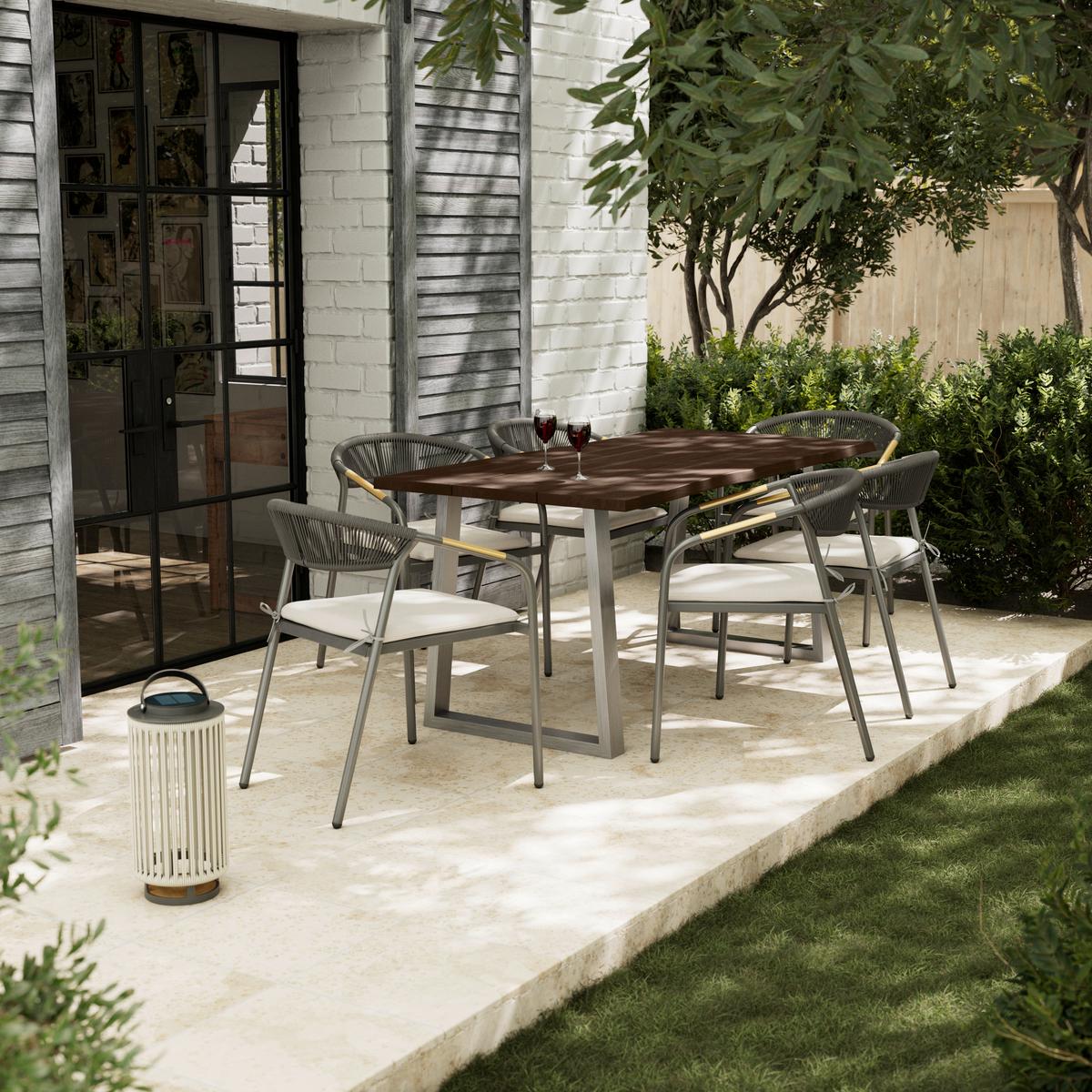 Gartensessel Benicio Grau Polywood/Textilene 2er-Set - Dunkelgrau/Naturfarben, MODERN, Kunststoff/Textil (56/80/64cm) - Bessagi Garden