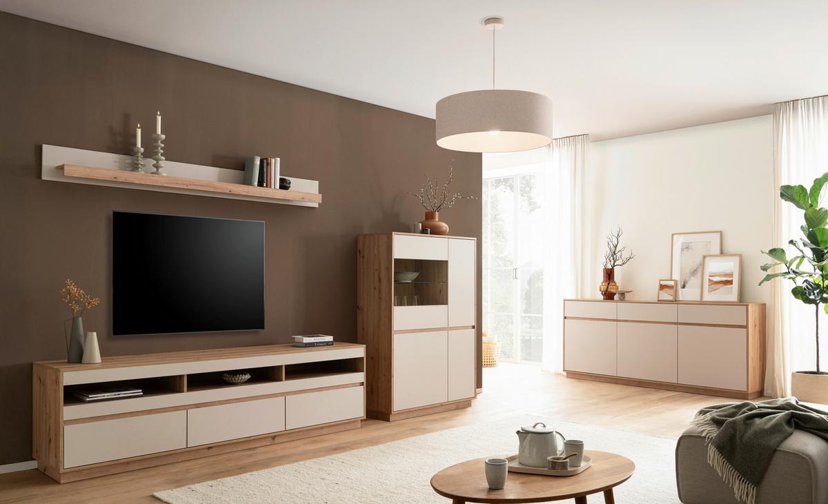 WOHNWAND SONORA - Kaschmir/Eiche Artisan, Design, Glas/Holzwerkstoff (292/205/40cm) - MID.YOU