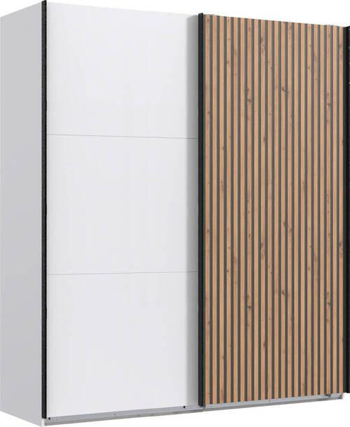 Omara Z Drsnimi Vrati Andorra, Bela, Barva Hrasta, Š. 200 Cm - črna/barve hrasta, Konvencionalno, kovina/leseni material (200/218/65cm) - Premium Living