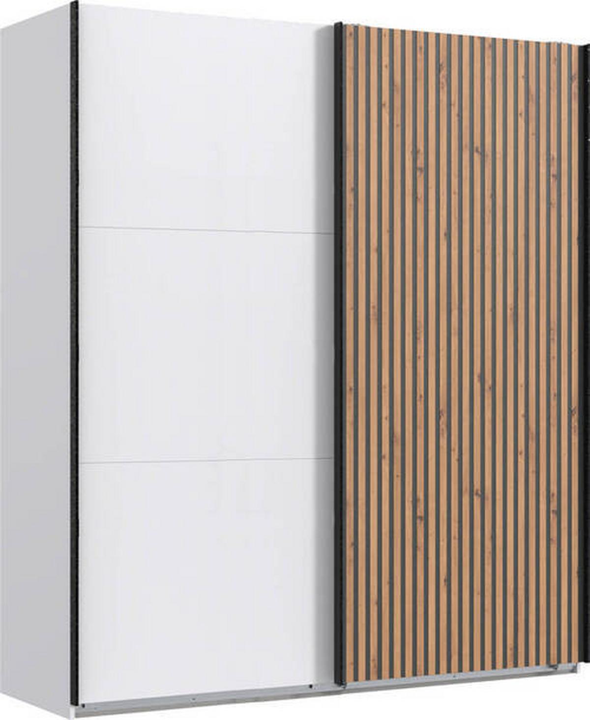 Schwebetürenschrank Andorra Eichefarben ca. 200x218x65cm - Eichefarben/Graphitfarben, KONVENTIONELL, Holzwerkstoff/Metall (200/218/65cm) - Premium Living