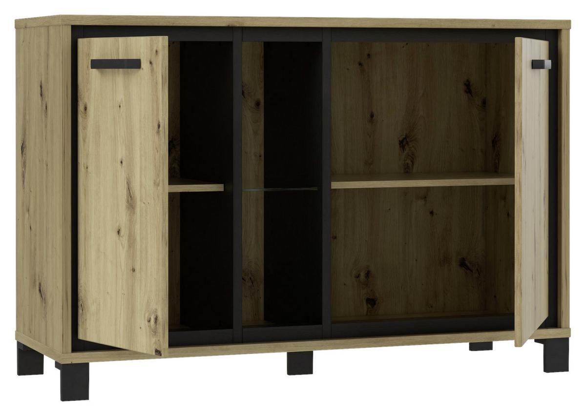 Kommode "Trondheim" , Eiche - Eichefarben/Schwarz, Basics, Glas/Holzwerkstoff (120,4/81,3/41,5cm) - Livetastic