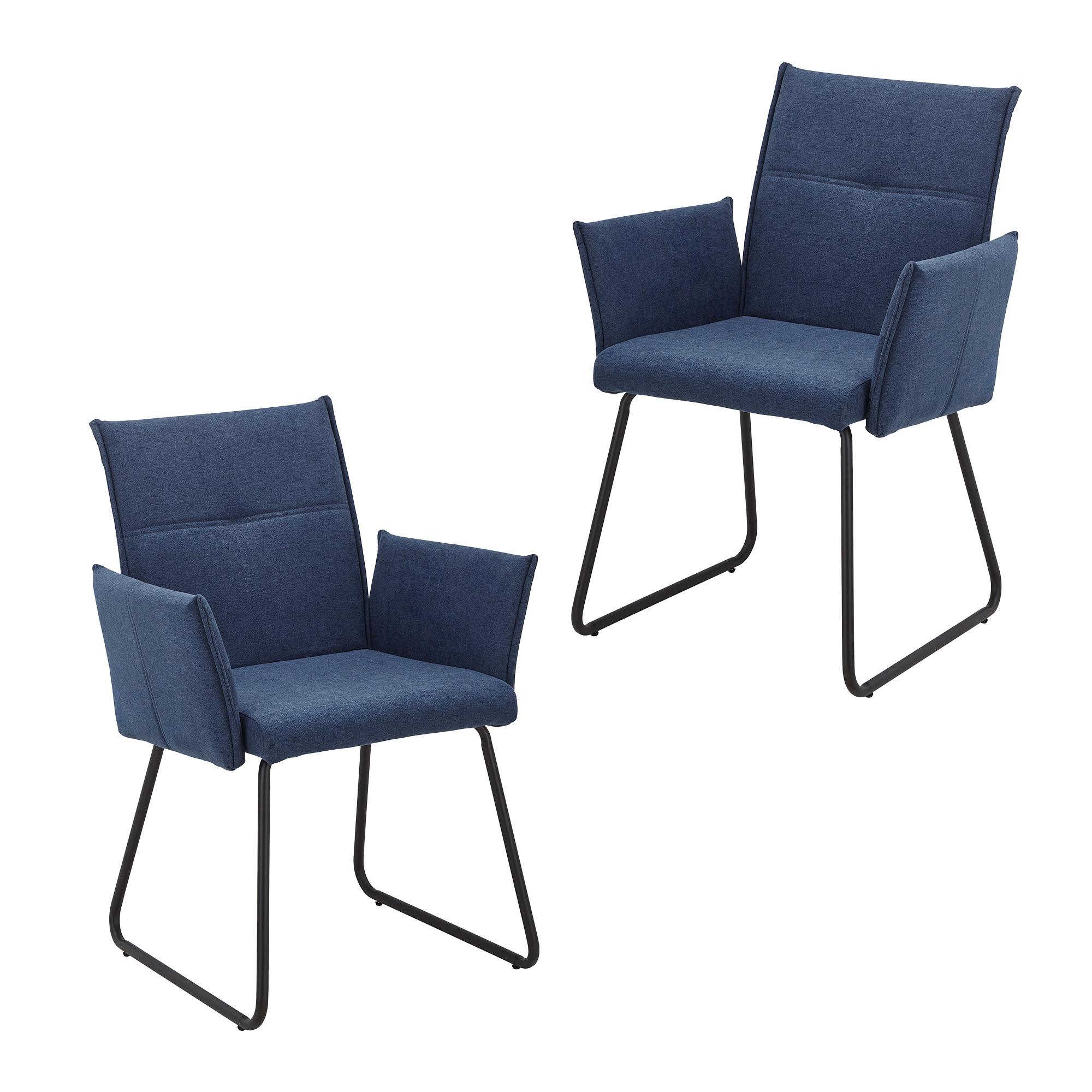 ZESTAW KRZESEŁ Z PODŁOKIETNIK. MANILA 2 SZTUKI - niebieski/czarny, Modern, metal/drewno (60/90/61cm) - Bessagi Home