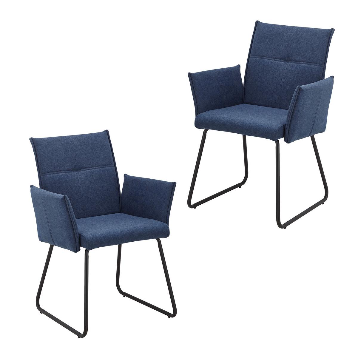 ZESTAW KRZESEŁ Z PODŁOKIETNIK. MANILA 2 SZTUKI - niebieski/czarny, Modern, metal/drewno (60/90/61cm) - Bessagi Home