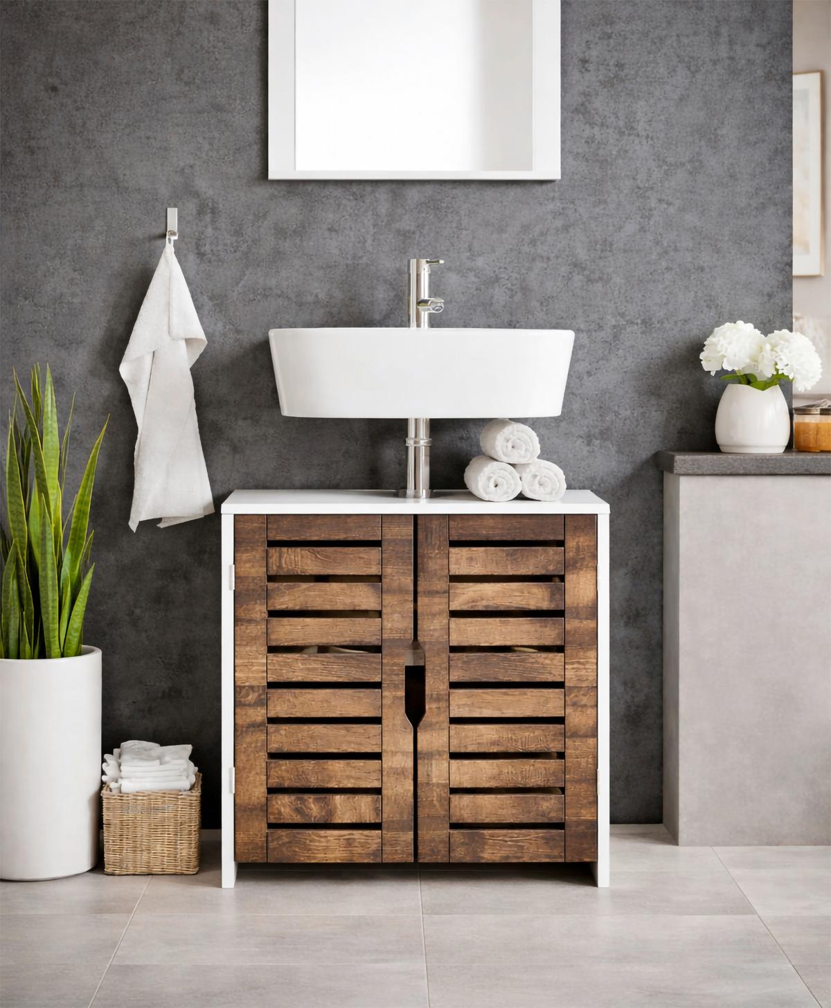Waschbeckenunterschrank Flonali - Weiss/Eichefarben, Trend, Holzwerkstoff (60/60/29cm) - MID.YOU