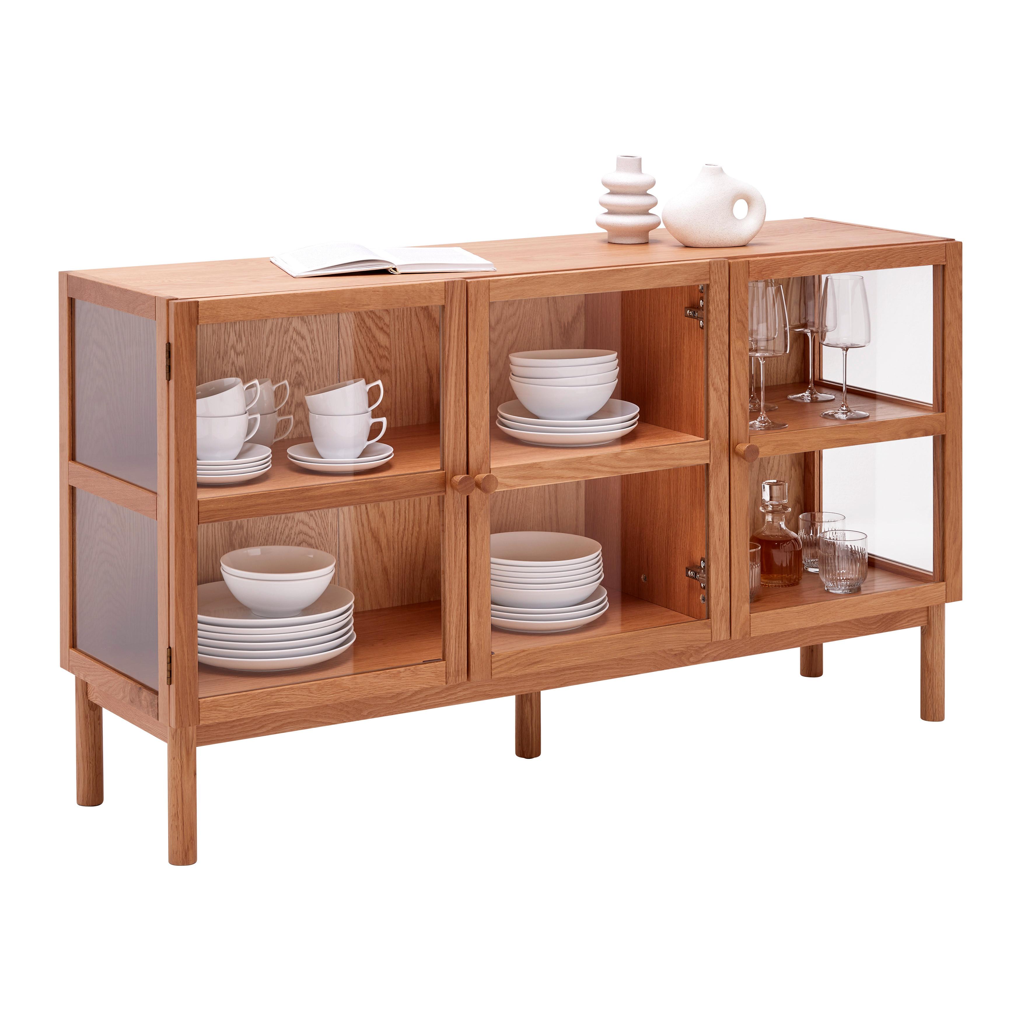 Comodă cu uși ABIR - culoare lemn stejar, Modern, sticlă/carton (140/80/40cm) - Modern Living