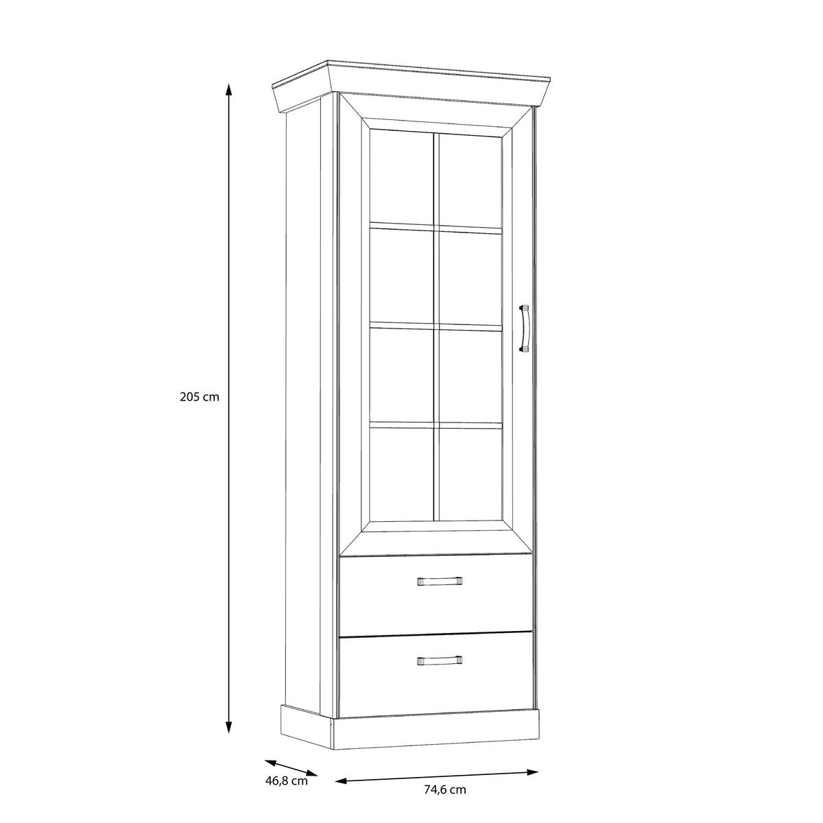 Vitrină CANNES - culoare lemn stejar, Romantik / Landhaus, plastic/sticlă (74/205/47cm) - Premium Living