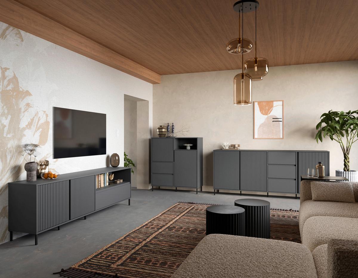 Komoda Avenale, Antracit - črna/antracit, Trend, kovina/leseni material (157,8/91,6/40cm)