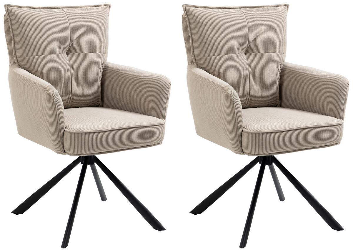 ZESTAW KRZESEŁ Z PODŁOKIETNIK. POINT - czarny/jasnobrązowy, Design, metal/tkanina (60/95/67cm) - Novel